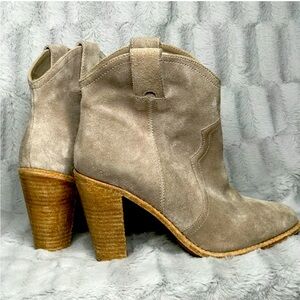 Joie Monte Grey Suede Ankle Boots Stacked Heel